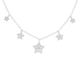 A brilliant-cut diamond star-shape necklace.Total diamond weight 0.41ct.Stamped 750.Length 41cms.