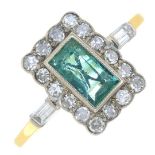 An 18ct gold emerald and single-cut diamond cluster ring,