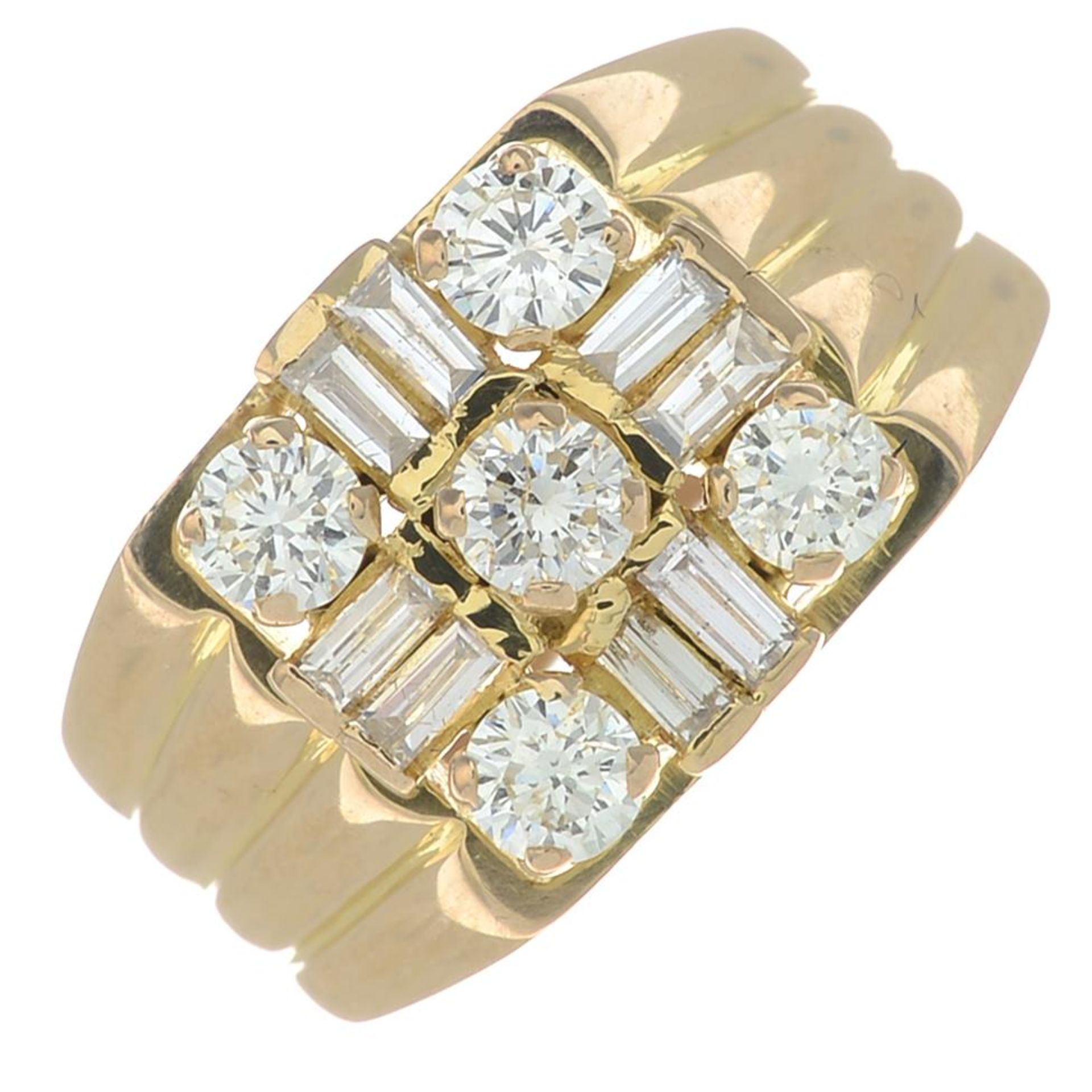 A 14ct gold vari-cut diamond dress ring.Estimated total diamond weight 1ct,