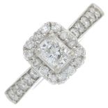 A platinum rectangular-shape diamond ring,