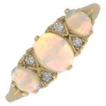 An early 20th century 18ct gold opal three-stone ring,