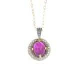 A ruby cabochon and brilliant-cut diamond pendant,