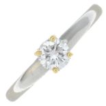 A platinum brilliant-cut diamond single-stone ring.Diamond weight 0.44ct,