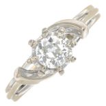 A brilliant-cut diamond single-stone ring.Estimated diamond weight 0.50ct,