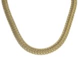 A fancy-link chain, with push-piece clasp.Stamped 750.Length 41cms.