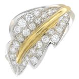 An 18ct bi-colour gold pave-set diamond leaf ring.Estimated total diamond weight 0.60ct.