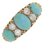 An early 20th century 18ct gold turquoise and old-cut diamond dress ring.Estimated total diamond