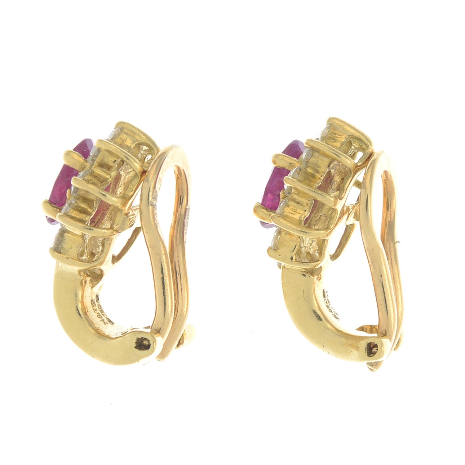 A pair of 18ct gold ruby and brilliant-cut diamond cluster earrings.Fittings for non-pierced - Image 2 of 2