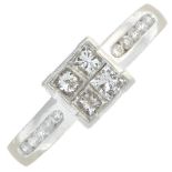 A square-shape diamond cluster ring,