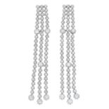 A pair of brilliant-cut diamond line drop earrings.Estimated total diamond weight 2cts,