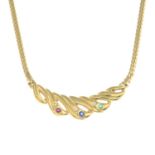 An 18ct gold gem-set and brilliant-cut diamond necklace.Gems include ruby,