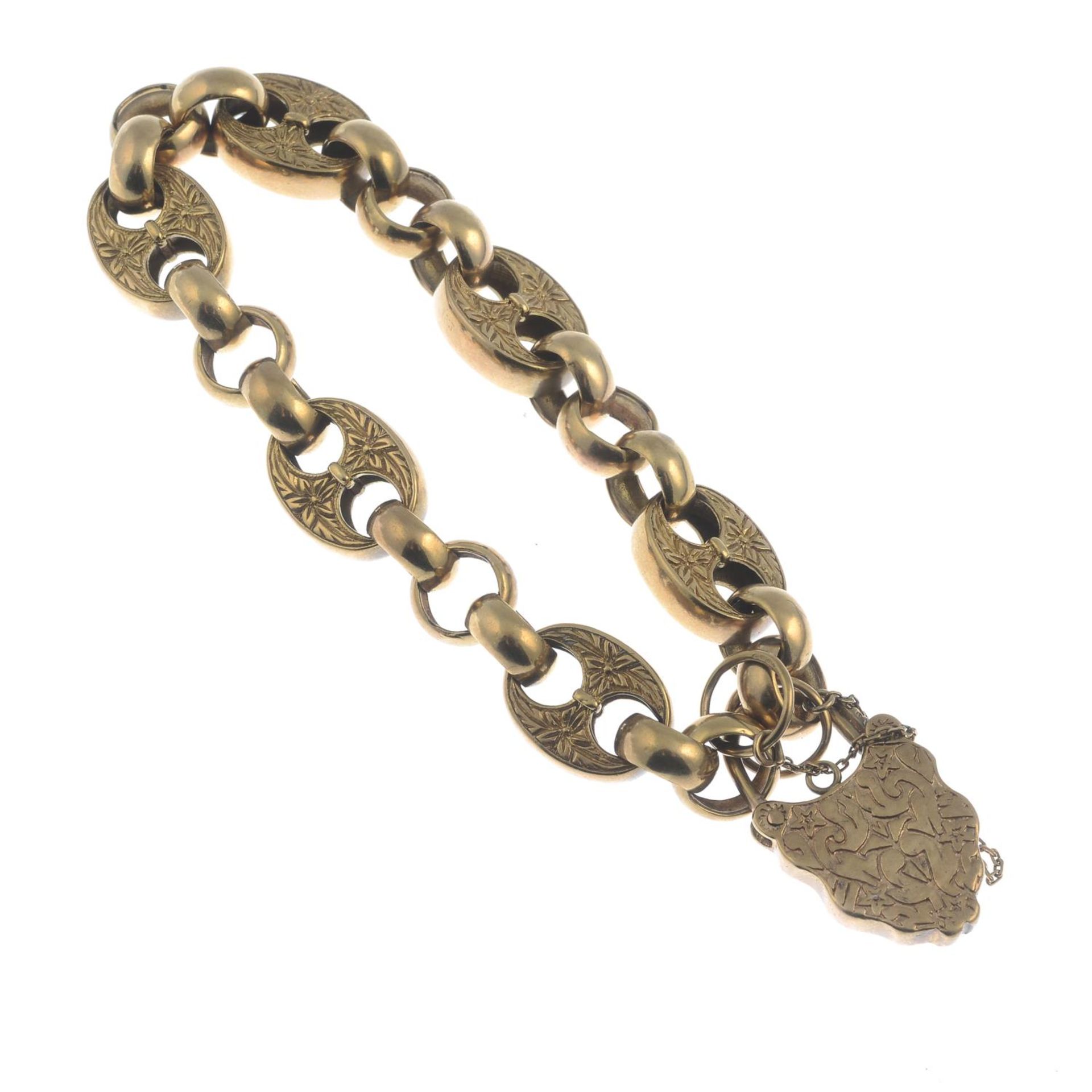 A 9ct gold fancy bracelet, with garnet padlock clasp.Hallmarks for Brimingham.Length 20cms. - Bild 2 aus 2
