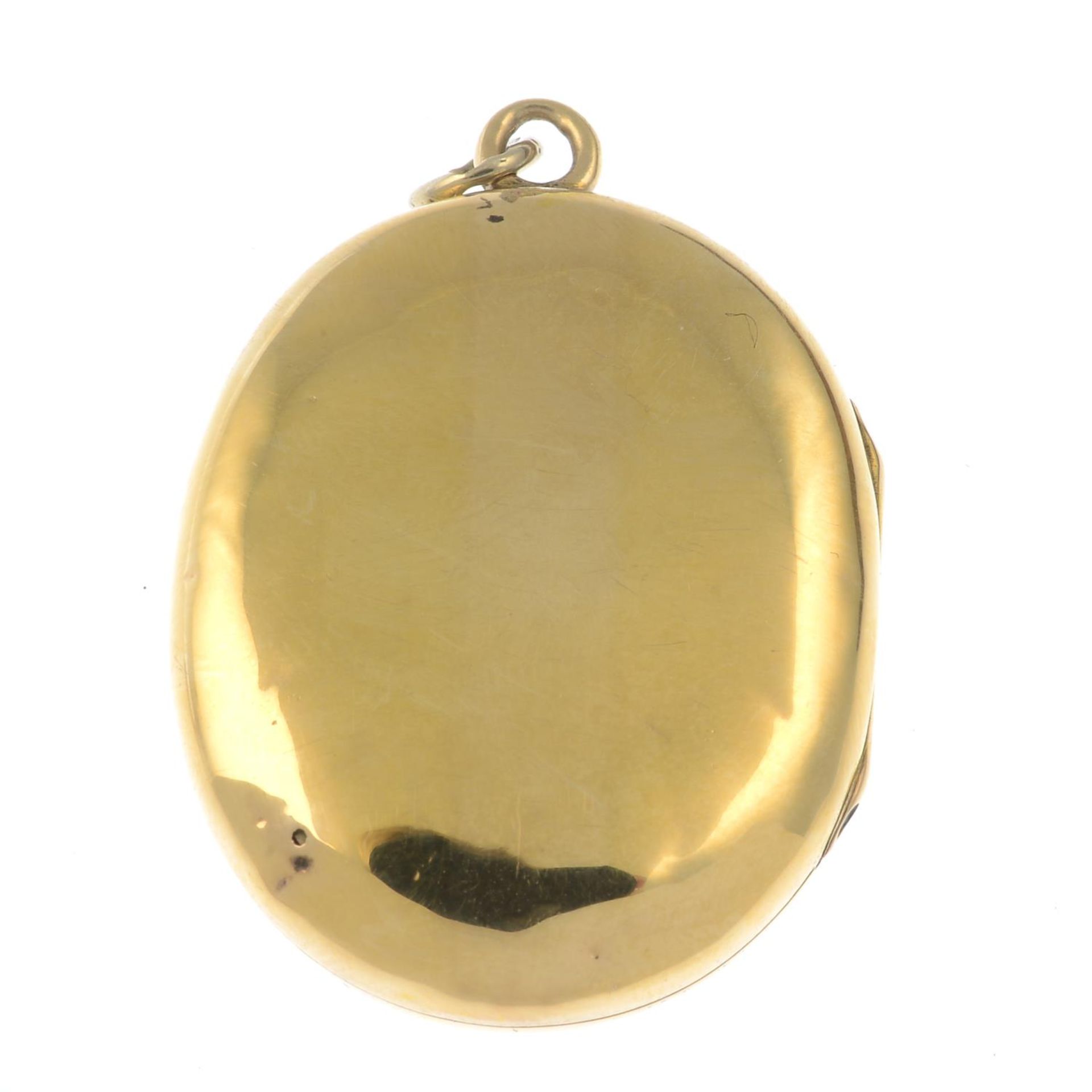 A late 19th century gold rose-cut diamond, enamel locket, depicting a lady.Length 3.3cms. - Bild 2 aus 2