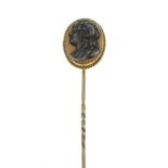 A resin cameo stickpin.Length of stickpin head 1.7cms.