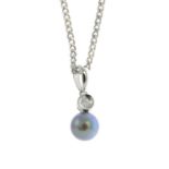 An 18ct gold cultured pearl and diamond pendant, with 18ct gold chain.Hallmarks for 18ct gold.