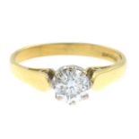 An 18ct gold diamond single-stone ring.Estimated diamond weight 0.50ct, J-K colour, SI clarity.