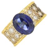 A synthetic sapphire and brilliant-cut diamond ring,