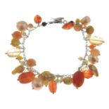 Agate and dyed fresh water cultured pearl necklace, length 44cms.