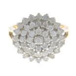 An 18ct gold diamond cluster ring.Total diamond weight 1ct, stamped to band.