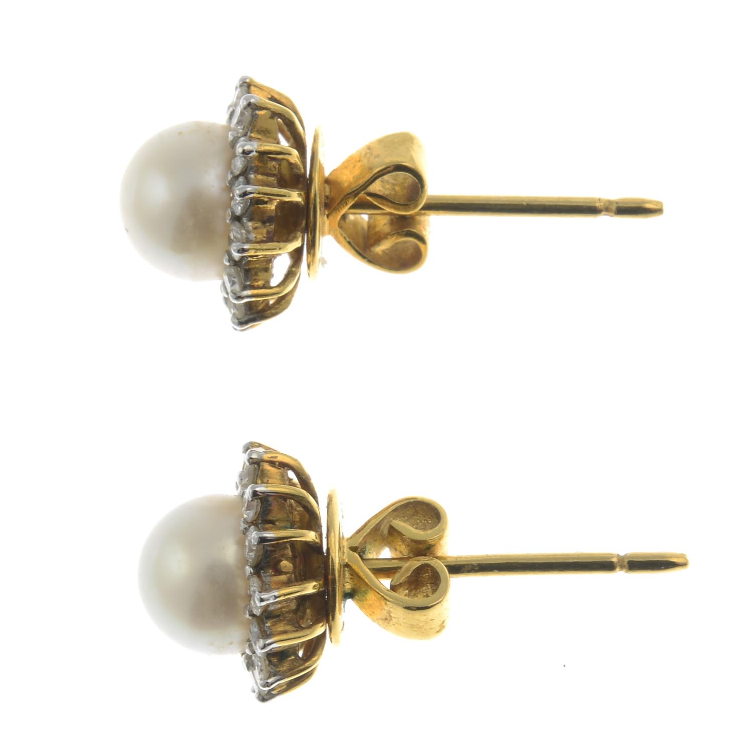 A pair of cultured pearl and diamond cluster earrings. - Image 2 of 2