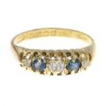 An early 20th century sapphire and cubic zirconia five-stone ring,
