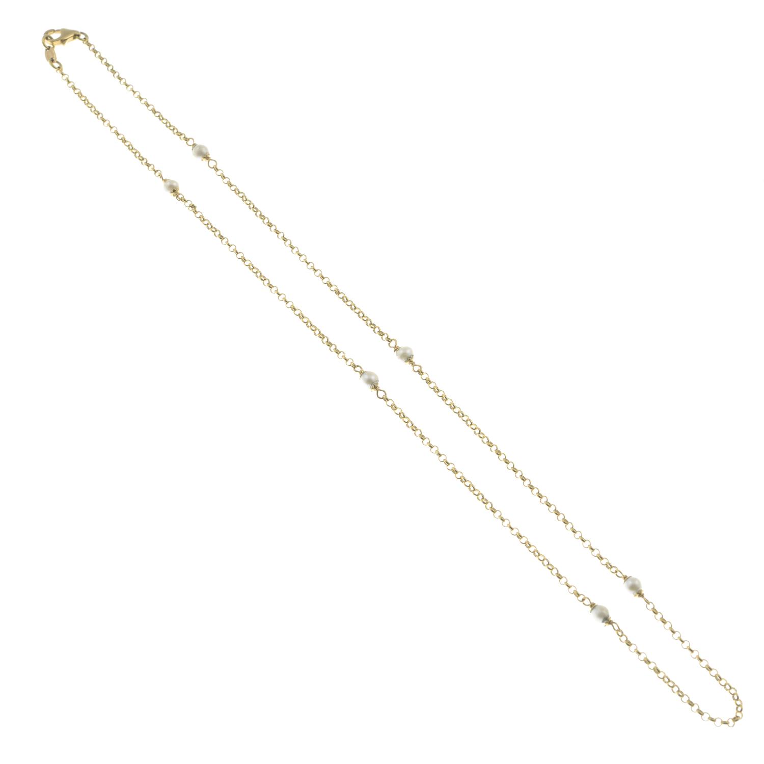 An 18ct gold necklace, with seed pearl spacers.Hallmarks for 18ct gold. - Image 2 of 2
