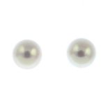 A pair of cultured pearl stud earrings.Cultured pearl measuring 7mms.