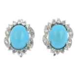A pair of turquoise and colourless gem earrings.Length 1.5cms.