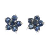 A pair of sapphire floral cluster earrings.Length 0.8cm.