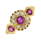 An Edwardian 18ct gold ruby and old-cut diamond cluster ring.