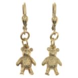 A pair of teddy bear earrings.Stamped 9CT.