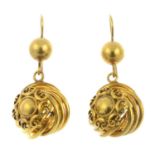 A pair of swirl drop earrings.Length 4.7cms.