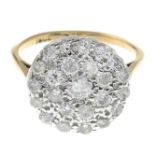 A mid 20th century 18ct gold brilliant-cut diamond cluster ring.Estimated total diamond weight