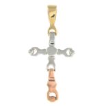 9ct gold tri-colour cross pendant, hallmarks for 9ct gold, length 5.2cms, 6.5gms.