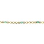 A 14ct gold emerald and diamond bracelet.Hallmarks for 14ct gold.