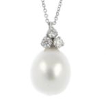 A cultured pearl and brilliant-cut diamond pendant,