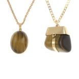 Two tigers-eye pendants,