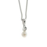 An 18ct gold cultured pearl and diamond pendant, with 18ct gold chain.Hallmarks for 18ct gold.