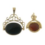 Two 9ct gold bloodstone,