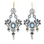 A pair of blue topaz foliate earrings.Length 5.8cms.