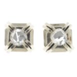 A pair of rose-cut diamond stud earrings.Length 0.9cm.