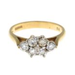 A 9ct gold brilliant-cut diamond cluster ring.