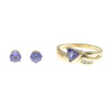 Tanzanite and brilliant-cut diamond ring, stamped 14k, ring size P, 3.7gms.