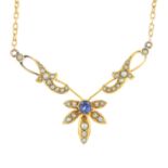 Early 20th century 15ct gold split pearl and sapphire necklace,