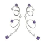 A pair of 18ct gold amethyst and diamond earrings.Estimated total diamond weight 0.15ct.Hallmarks
