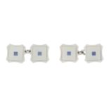 A sapphire and mother-of-pearl dress stud set,