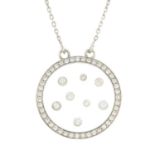 A diamond pendant, suspended from an integral chain, by Movado.