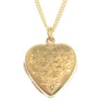 A 9ct gold heart locket, with 9ct gold chain.Hallmarks for 9ct gold.