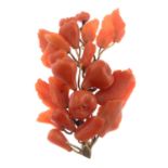 A late 19th century coral foliate and pear spray brooch.Length 5cms.