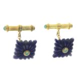 A pair of lapis lazuli and emerald cufflinks.Stamped 925.